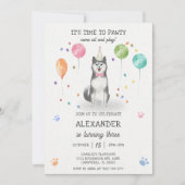 Husky Siberische Hond Pawty Puppy Verjaardag Roze Kaart