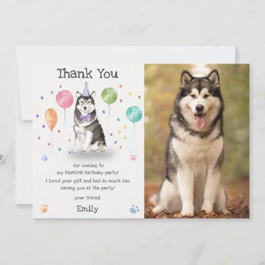 Husky Sibir Chien chiot Carte de remerciements d'a (Devant)