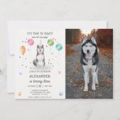 Husky Sibir Hond Pawty Puppy Verjaardag Roze Foto Kaart (Voorkant)