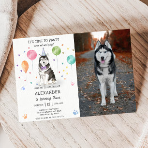 Husky Sibir Hond Pawty Puppy Verjaardag Roze Kaart