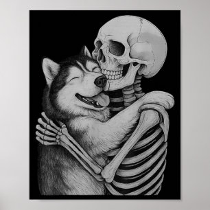 Husky Skelet Knuffel Halloween Hond Liefhebber Poster