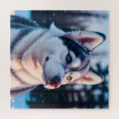 Husky Stares in de winter Legpuzzel (Horizontaal)