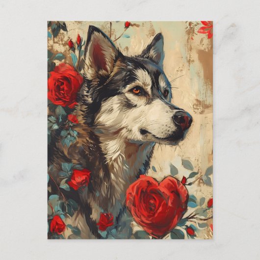 Husky Valentijnsdag Briefkaart (Voorkant)
