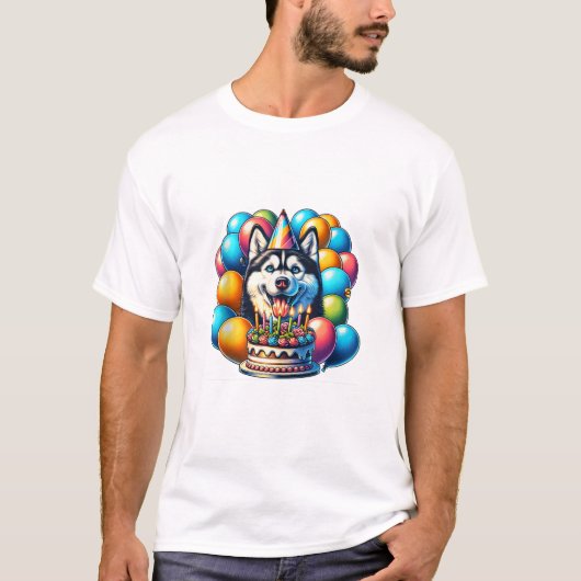 Husky Verjaardag Hond T-shirt (Voorkant)