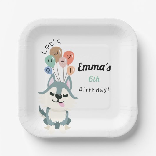Husky verjaardagsfeestje papieren bordje (Voorkant)