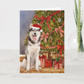 Husky Waterverf onder de kerstboom Kaart (Voorkant)