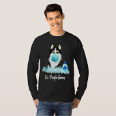Husky Wearing Face Mask Owner T-shirt (Voorkant volledig)
