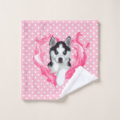 Husky Welpe rosa Herz Punkte Mädchen Bad Handdoek (Wasdoekje)