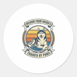 Husky Wijsheid Shirt Vintage Gravure Hond Liefhebb Ronde Sticker