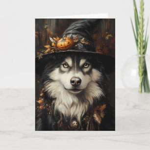 Husky Witch Halloween Feestdagen Kaart