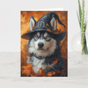 Husky Witch Halloween Feestdagen Kaart
