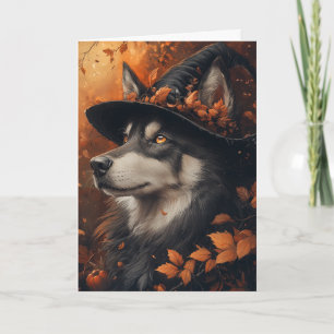 Husky Witch Halloween Feestdagen Kaart