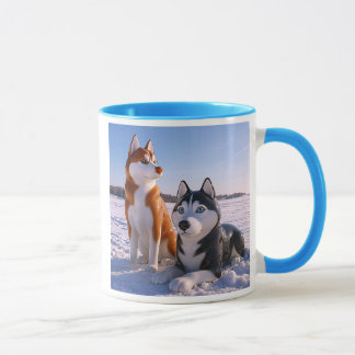 Huskys in een besneeuwd landschap. mok