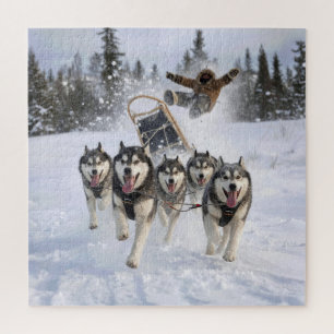 Husky's uit de hand lopend een slee trekken legpuzzel