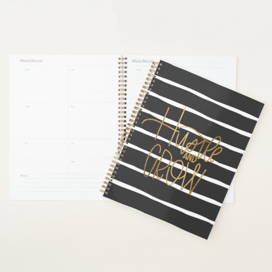 Hustle and grow gouden zwarte en witte planner (Display)