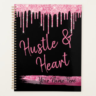 Hustle and Heart Black and Pink Glitter Girl Boss Planner