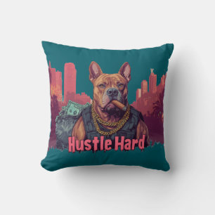 Hustle Hard - Pitbull hond met geld en sigaar Kussen