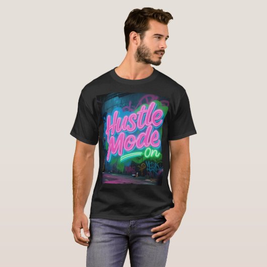 Hustle Mode op Neon Graffiti T-shirt | stedelijk m (Voorkant volledig)