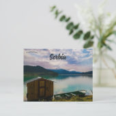 Hut en boot op het meer van Zavoj Servië Briefkaart (Staand voorkant)