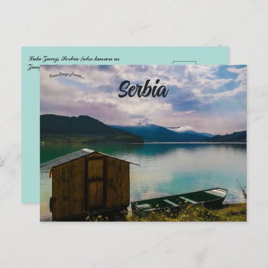 Hut en boot op het meer van Zavoj Servië Briefkaart (Voorkant / Achterkant)