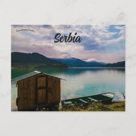 Hut en boot op het meer van Zavoj Servië Briefkaart (Voorkant)