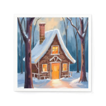 Hut in de besneeuwde winterbossen Kerstmis