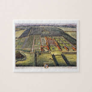 Hutton Hall in de provincie Cumberland gegraveerd  Legpuzzel