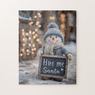 "Huur me Santa" Snowman met een teken Legpuzzel