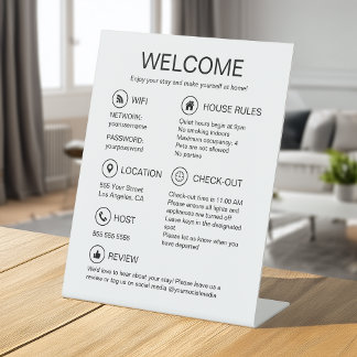 Huurvakantie Modern Wit Gastinformatie Reclamebord Met Voetstuk