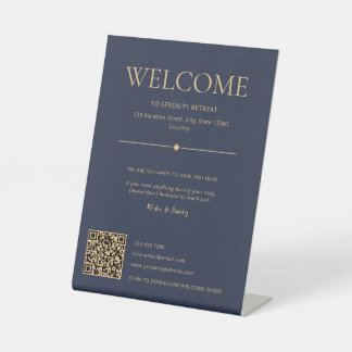 Huurwoning Welkom QR-code Donkerblauw Reclamebord Met Voetstuk