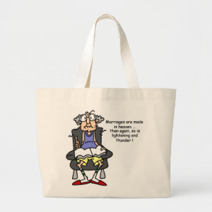 Huwelijk, bliksem, donder Humor Grote Tote Bag