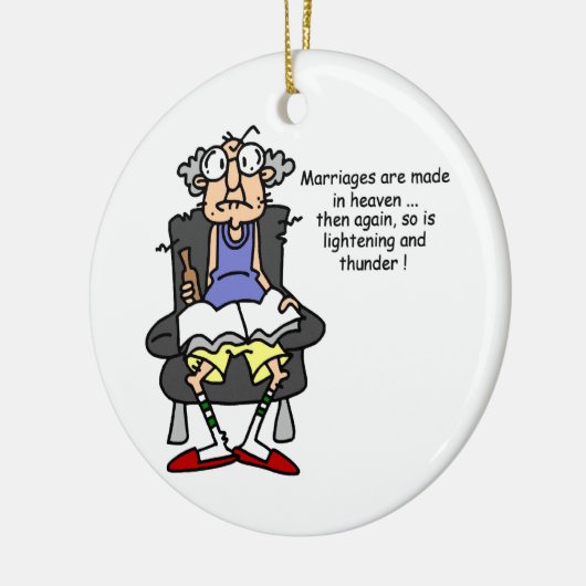 Huwelijk, bliksem, donder Humor Keramisch Ornament (Links)