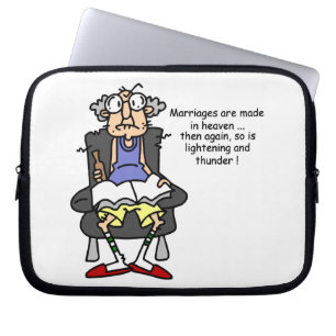 Huwelijk, bliksem, donder Humor Laptop Sleeve