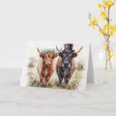 Huwelijk Bruid en Bruidegom Schotse Hooglanders Kaart (Gele Bloem)