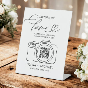 Huwelijk Capture The Love QR Code Foto delen Reclamebord Met Voetstuk