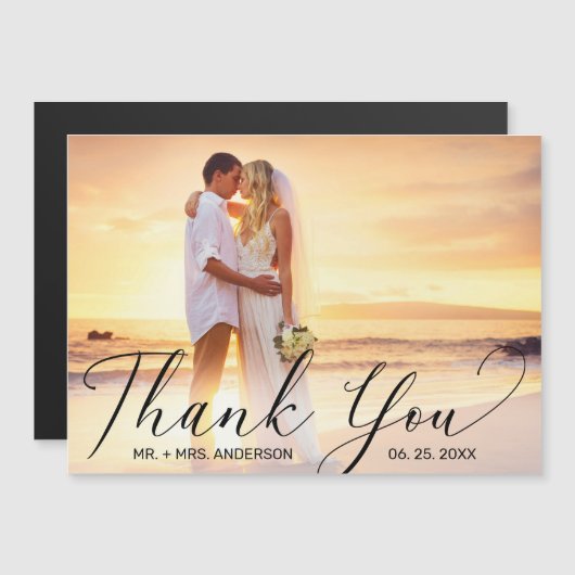 Huwelijk Dank u Elegant Script Foto Magneet Kaart (Voorkant / Achterkant)