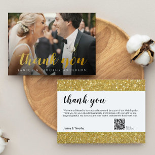 Huwelijk Dank u Foto QR Code gouden faux folie Bedankkaart