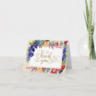 Huwelijk Dank u Happiness Waterverf Floral Bedankkaart