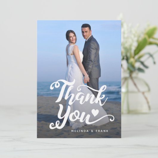 Huwelijk Dank u | Script boven Photo-Briefkaart Kaart (Staand voorkant)