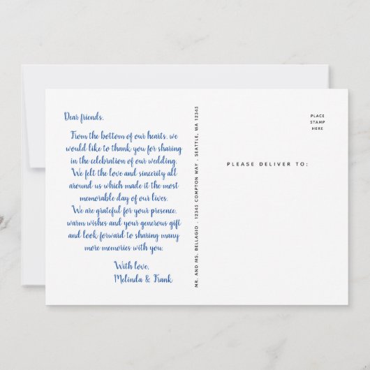 Huwelijk Dank u | Script boven Photo-Briefkaart Kaart (Achterkant)