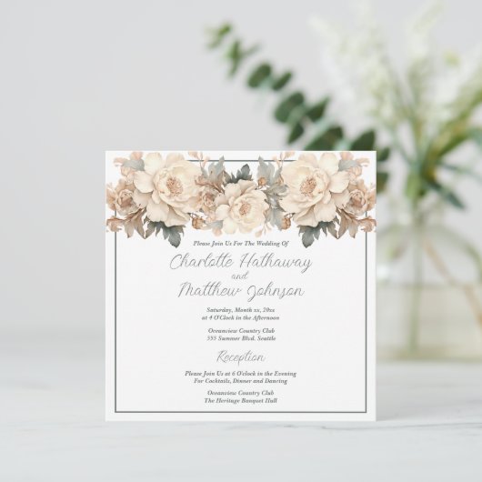Huwelijk Elegant Bold Bloemen Cream Taupe Kaart (Staand voorkant)