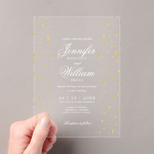 Huwelijk Elegant Romaans Script Gold Specks Acryl Uitnodigingen (Insitu (Draagbaar))