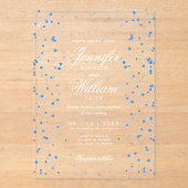 Huwelijk Elegant Romantisch Script Blue Specks Acryl Uitnodigingen (Voorkant)