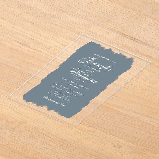 Huwelijk Elegant Romantisch Script Dusty Blue Pain Acryl Uitnodigingen (Laagn)