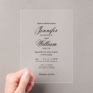 Huwelijk Elegant Romantisch Script Typografie Zwar Acryl Uitnodigingen
