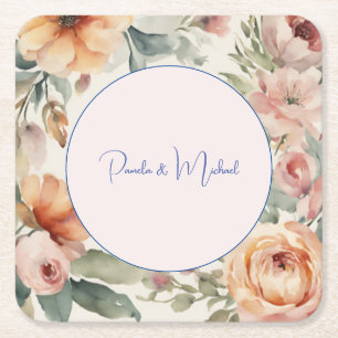 Huwelijk Elegante Minimalistische Klassieke Bloeme Vierkante Kartonnen Onderzetter