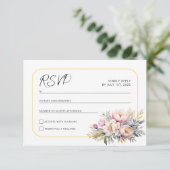 Huwelijk elegante roze pioenen RSVP (Staand voorkant)