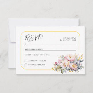 Huwelijk elegante roze pioenen RSVP Kaartje