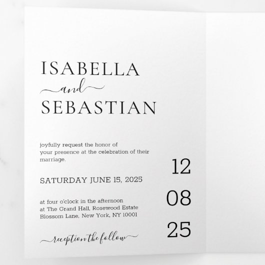 Huwelijk Formeel Zwart Alles in één set Drieluik Uitnodiging (Binnenzijde eerst)