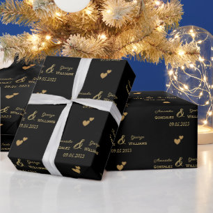 Huwelijk Gouden Harten Bruid en Bruidegom Namen, Z Cadeaupapier